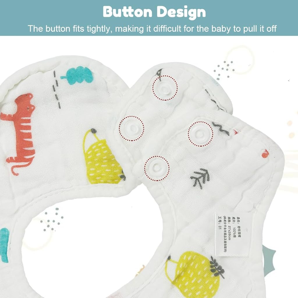SNOWIE SOFT® 5Pcs Baby Bibs Cute Cartoon Bibs Back Button-up Soft