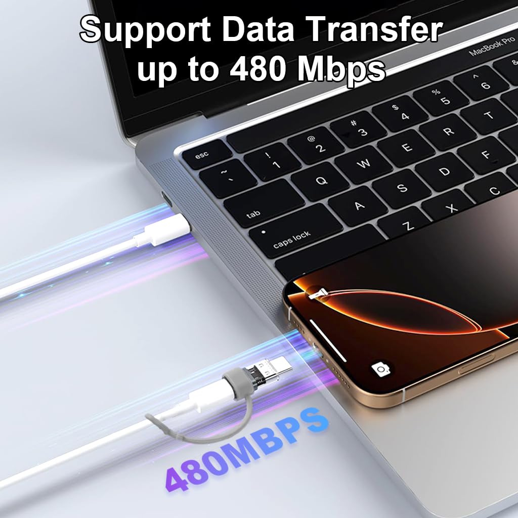 Verilux Type C to Lightning Connector for iPhone and iPad featuring 480Mbps data transfer | with lanyard holes