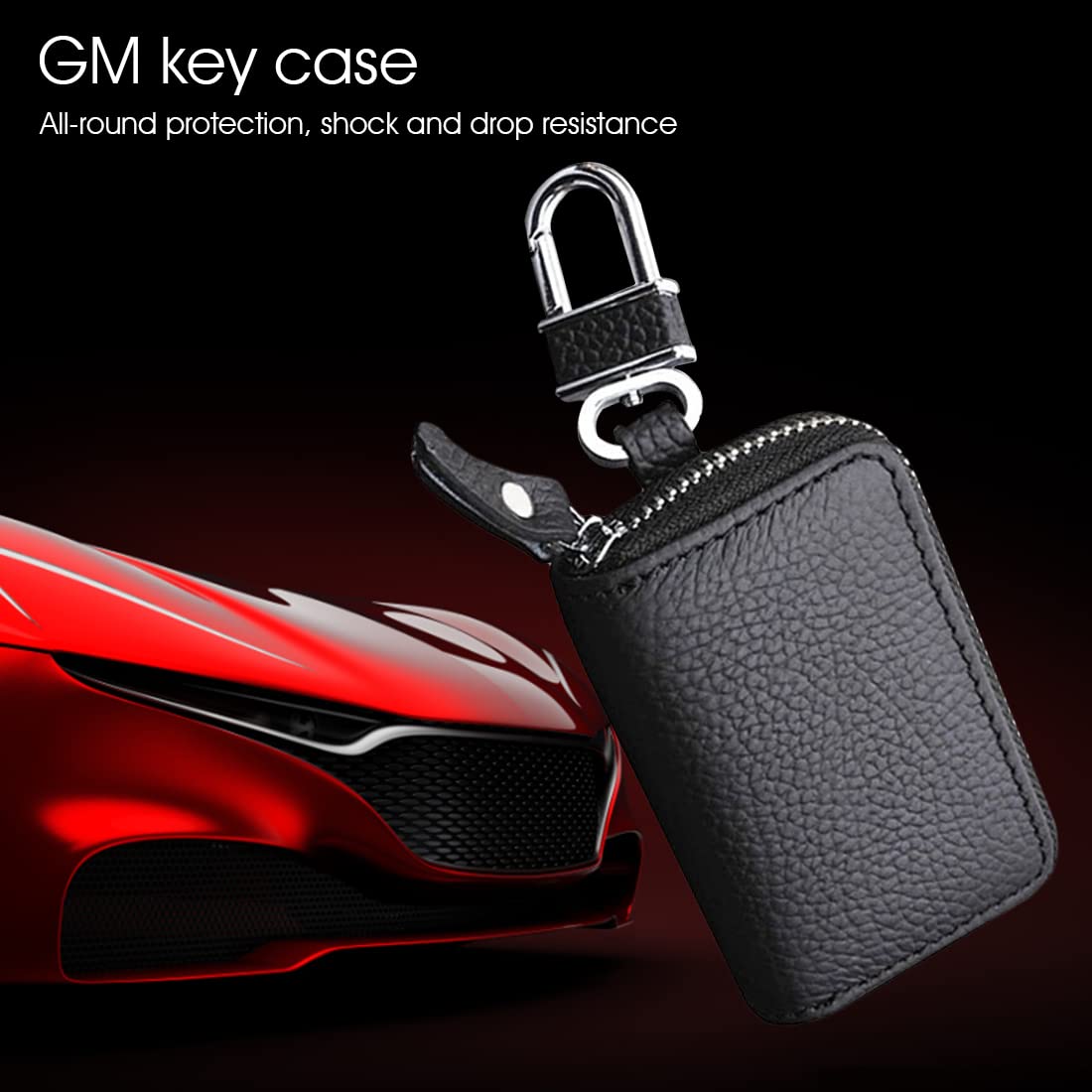 PALAY Car Key Case for Smart Key Fob with O Ring Chain 8 x 5 x 3 cm Genuine Leather Black
