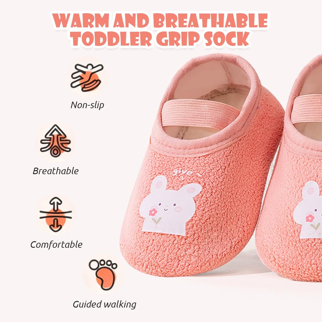 SNOWIE SOFT Cartoon Baby Shoes for 6 to 12 Months with Non Skid Sole and Elastic Strap | Pink Rabbit Gift