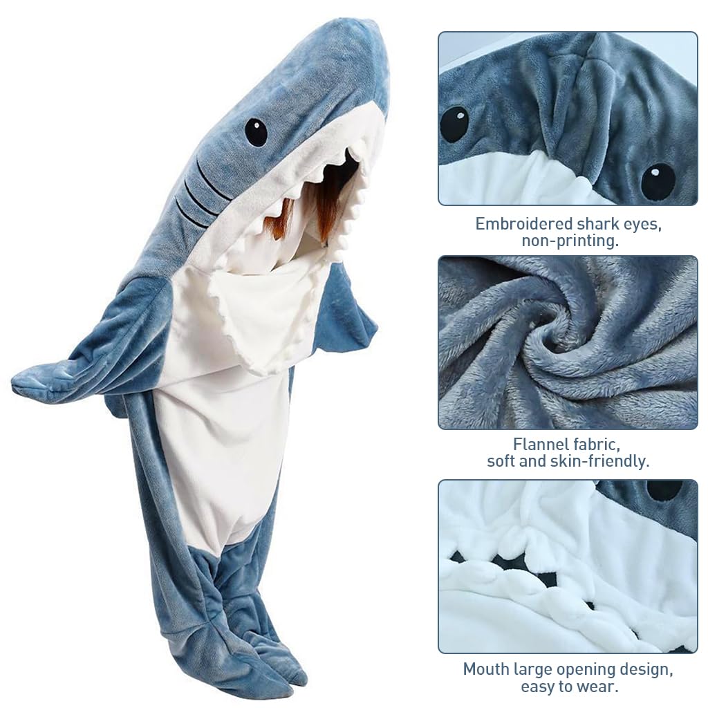 Zibuyu Shark Blanket Bag Pajamas for Adults and Teens with Soft Flannel Fabric | Cozy Wearable Sleeping Bag Costume