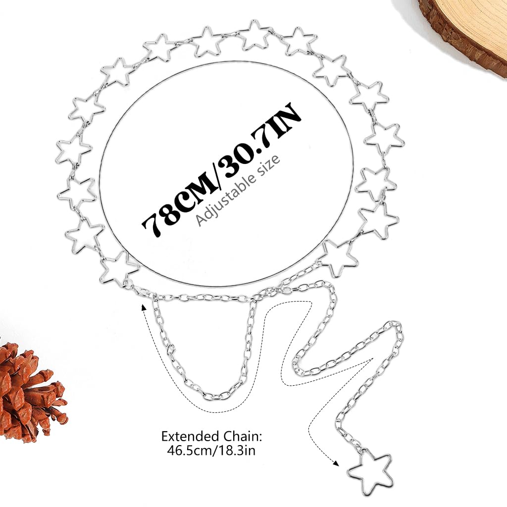 PALAY Waist Chain for Women featuring 63+45cm Adjustable Star Link Design in Silver | Y2K Style