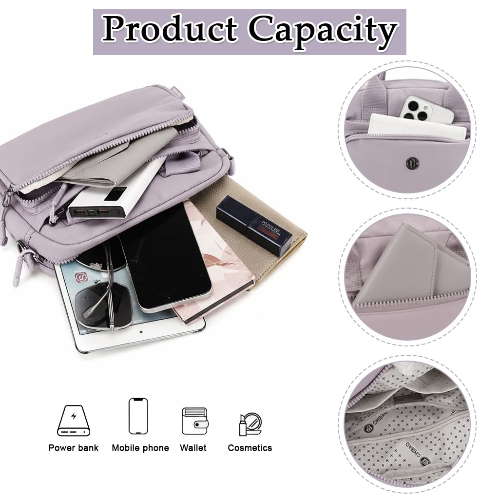 Zibuyu Mini Nylon Crossbody Bag for Women with Multi Pockets and Adjustable Strap | Lightweight Waterproof Shoulder Purse for Travel and Everyday Use