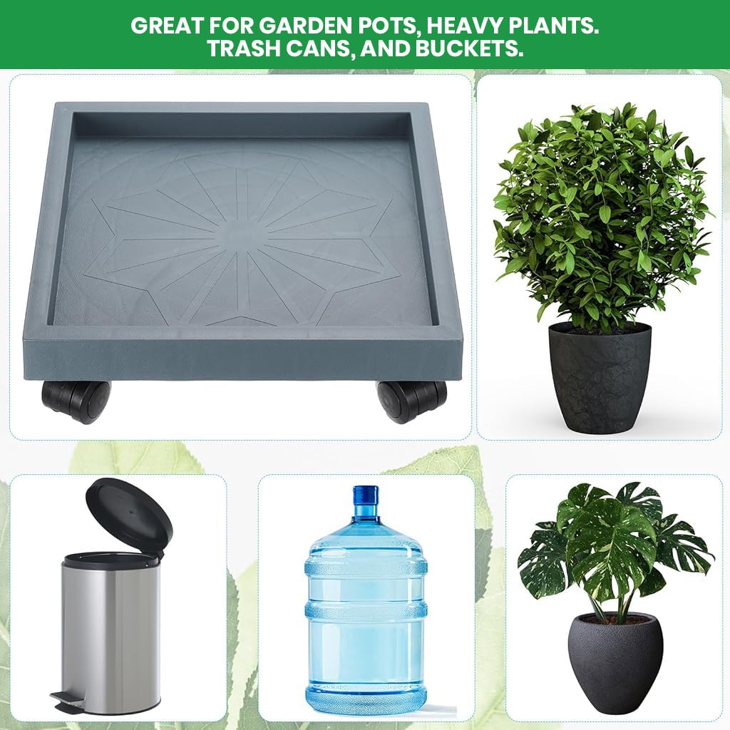 HASTHIP Plant Pot Stand for Indoor and Outdoor Use with 4 Wheels and 30cm Resin Tray | 2Pcs Set
