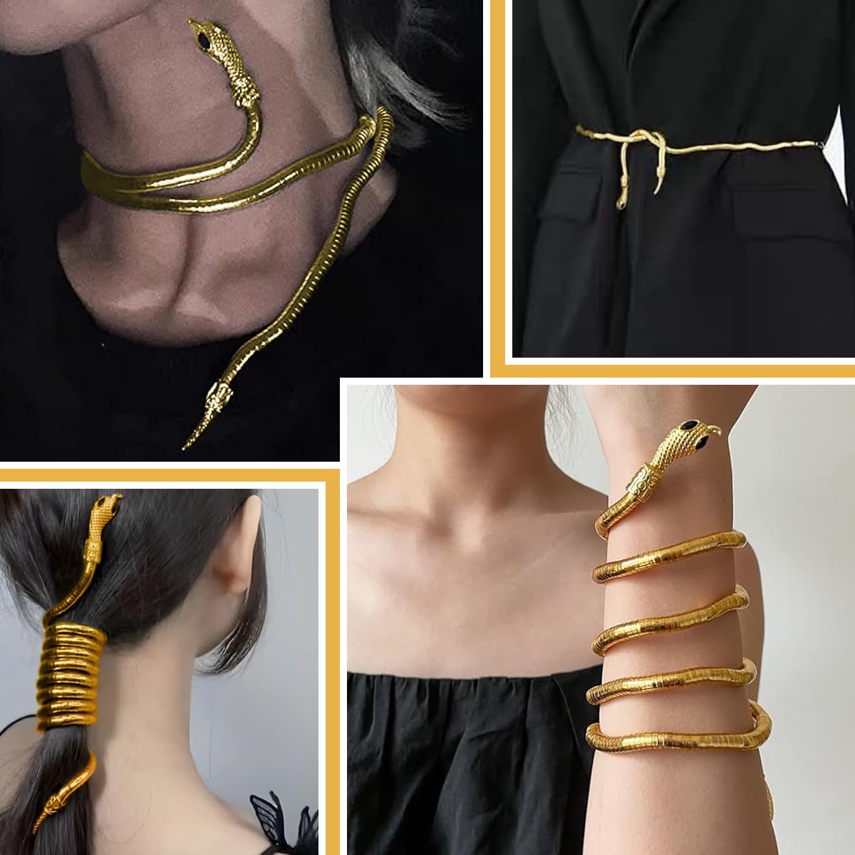 ZIBUYU Flexible Bendable Bracelet for Women featuring 35.4 in serpent design and golden finish