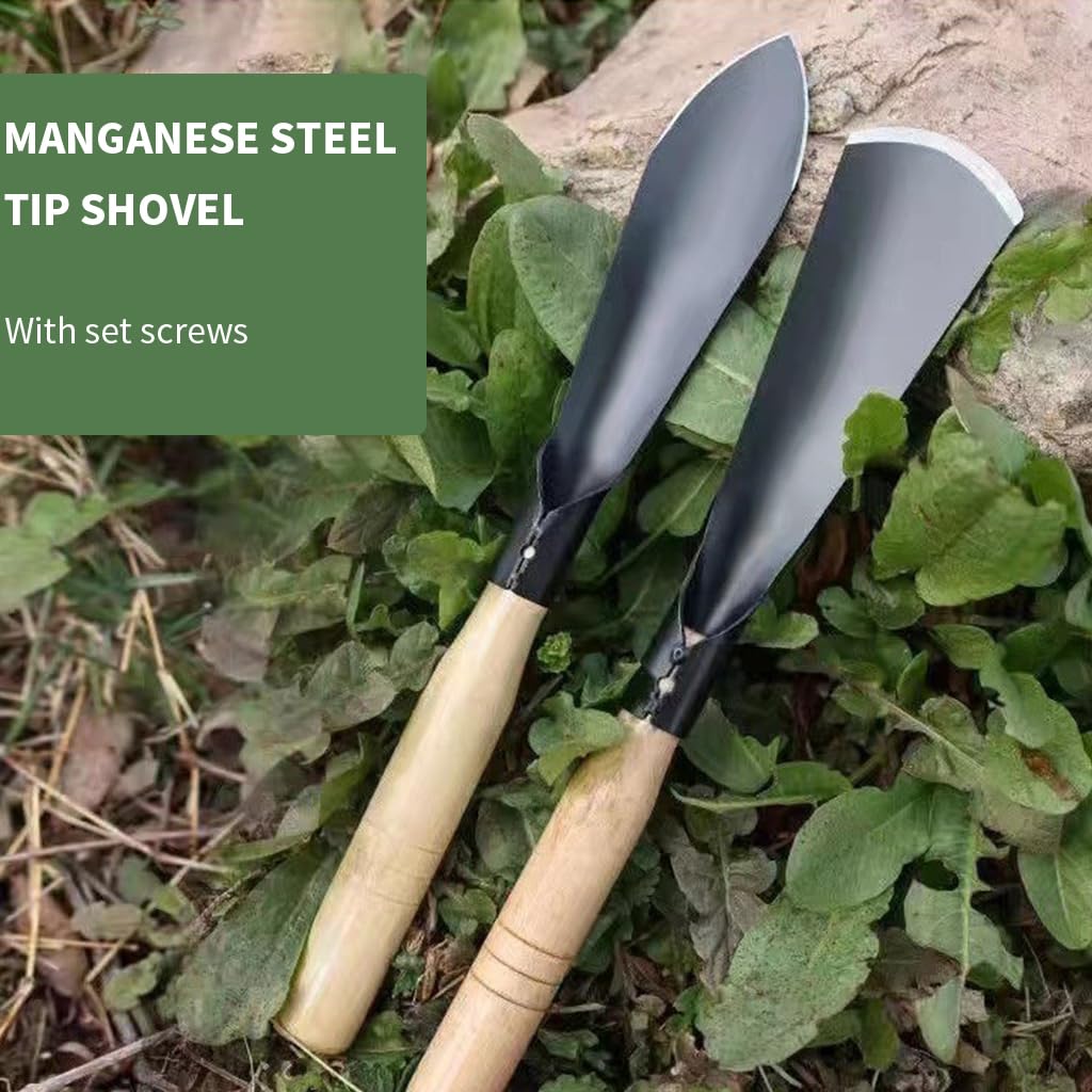 Optifit® Premium 32cm Mn Steel Garden Shovel Set (2pc) - Ergonomic Wooden Handle, Rust-Resistant, Versatile Tools for Planting, Transplanting & Cultivation in Home & Patio Gardens