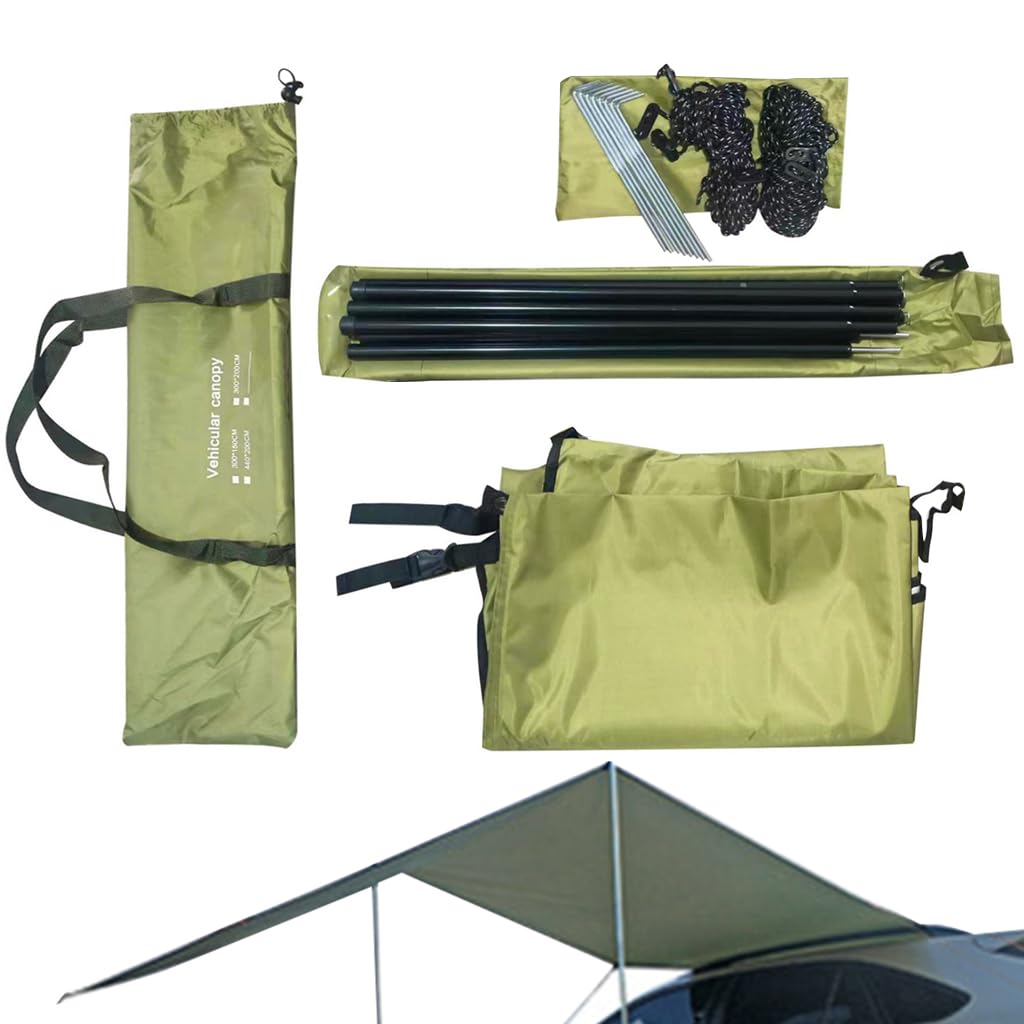 Proberos Car Side Awning for Camping with 118x78 in Coverage and 210D Oxford Cloth | Military Green UPF 50+ Sun Shelter