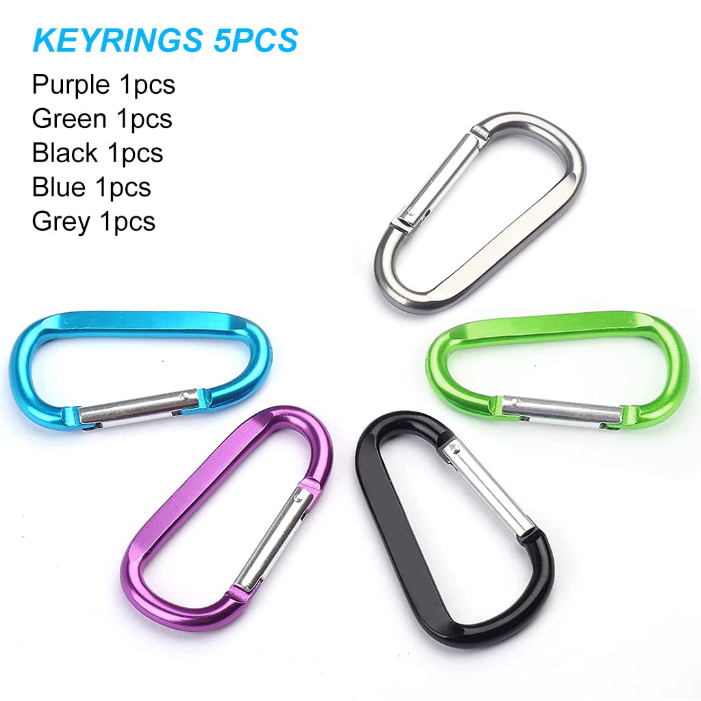 Proberos Carabiner Clip for Hiking and Travel including 5pcs 3.1 in D Ring Aluminum Hooks