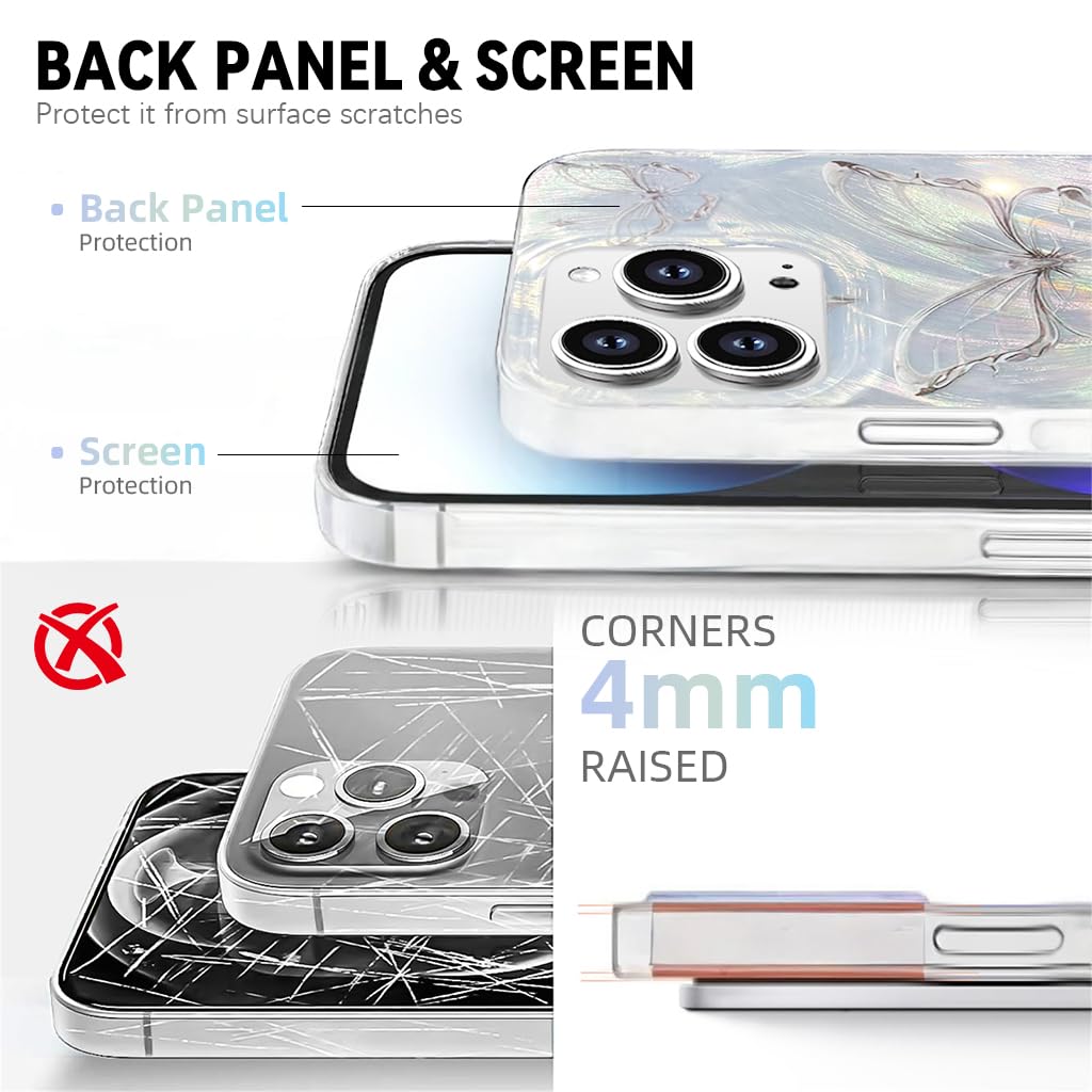 ZORBES Case for iPhone 16 Pro Max with Glittering Silver Butterfly TPU Cover for Women Girls 3PCS