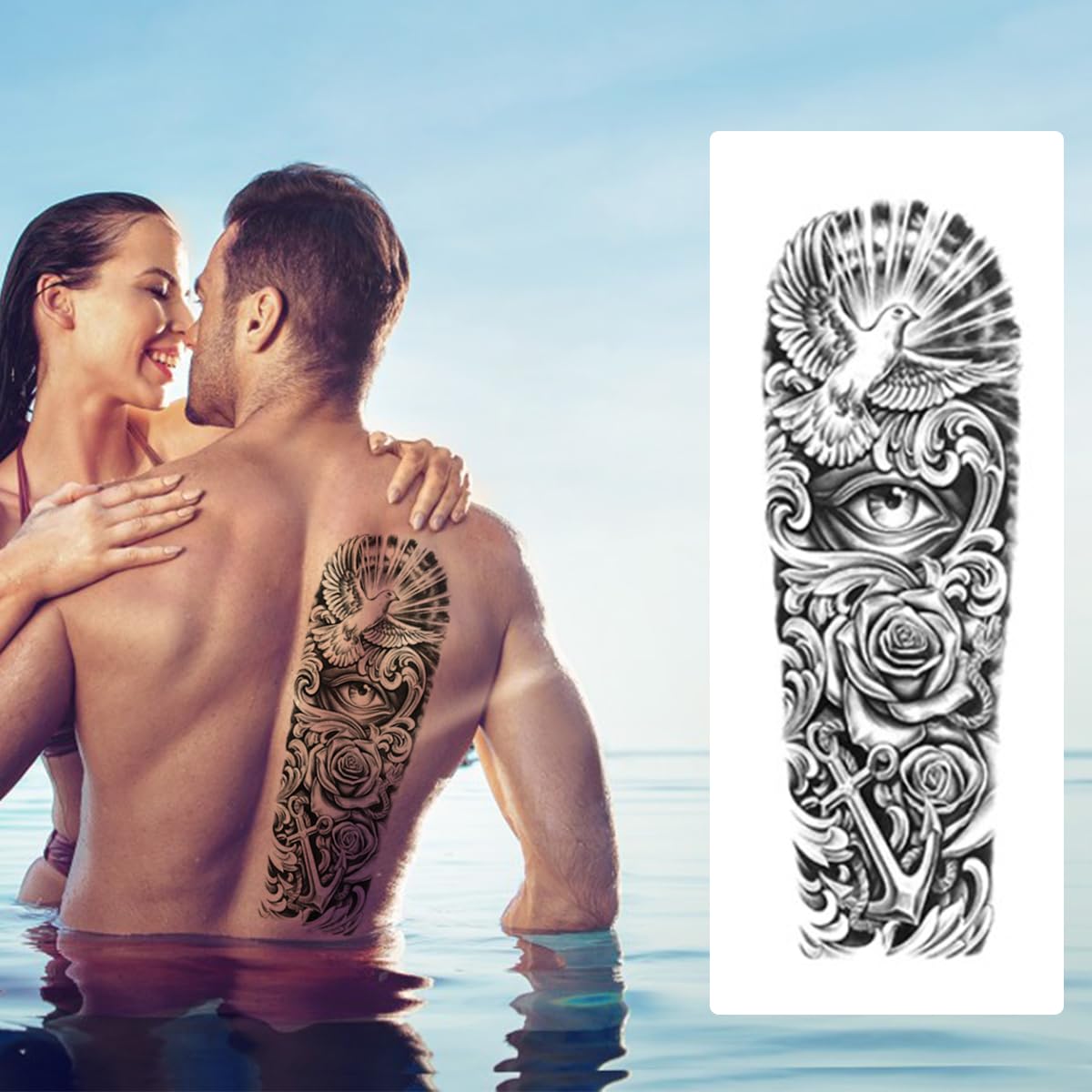 MAYCREATE Temporary Tattoos for Arms and Legs featuring 6 Sheets 48×17 cm Waterproof Designs | Ideal for Party and Club Looks