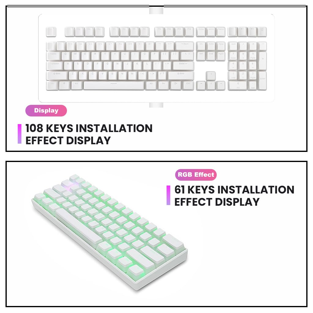 Verilux® 108-Key Pudding Keycaps, General Keycaps for Mechanical Keyboard 21 Spare Keycaps PBT Pudding Mechanical Keyboard Key Caps Gaming Keyboard Keycaps for 61/62/68/84/87/104/108/980k Keyboards