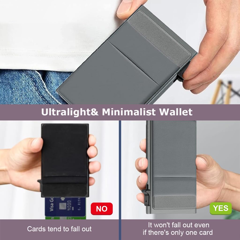 Venzina Pop Up Card Holder for Men with Push Up Slide Mechanism and RFID Blocking | 3.8x2.5 in Aluminum Slim Wallet