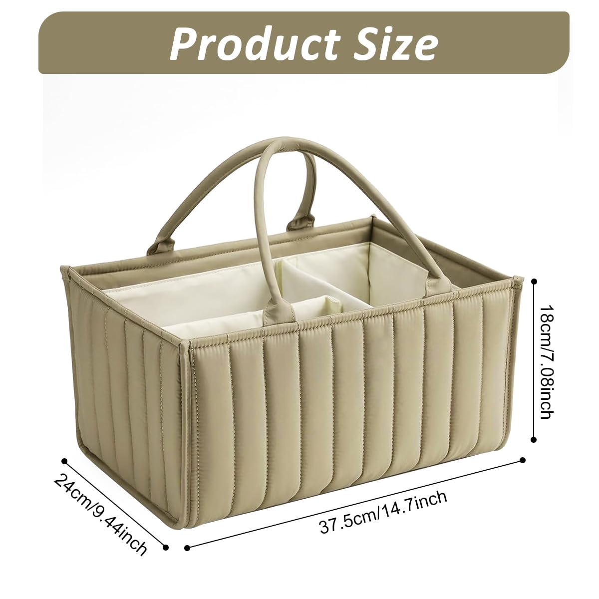 SNOWIE SOFT Baby Diaper Caddy with 3 Compartments 38x25x17cm in Beige for Nursery Organization