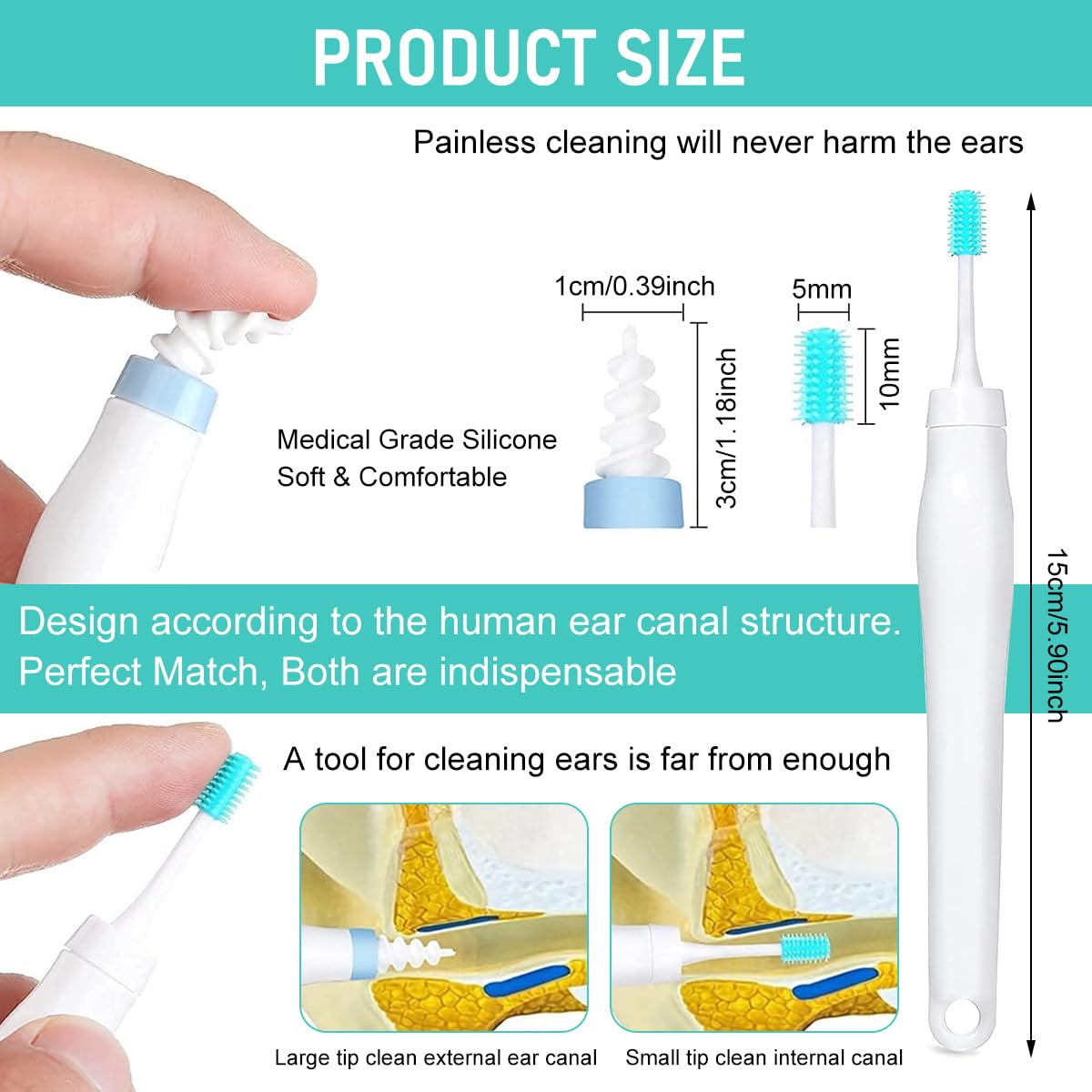 HANNEA Ear Wax Removal Tool Kit with 16 Silicone Tips and Triple Curved Loop | Stainless Steel Ear Cleaner for Safe Deep Cleaning