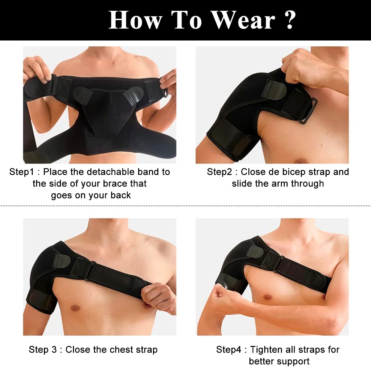 HANNEA® Shoulder Support Brace Adjustable Compression Shoulder Brace for Man Women Wearable Shoulder Brace for Recovery, Pain Relief, Dislocation, Bursitis