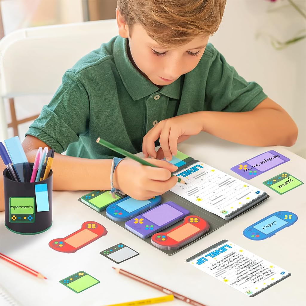 Climberty Sticky Notes Set for Office and School with 7 Retro Game Console Styles | Fun Desk Memo Pads