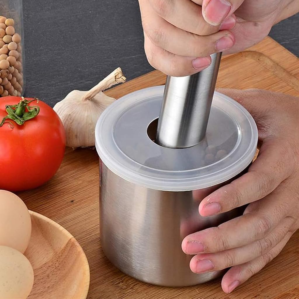 Supvox Mortar and Pestle for Spice and Herb Grinding featuring Lid Hole Design | 10cm 304 Stainless Steel Bowl