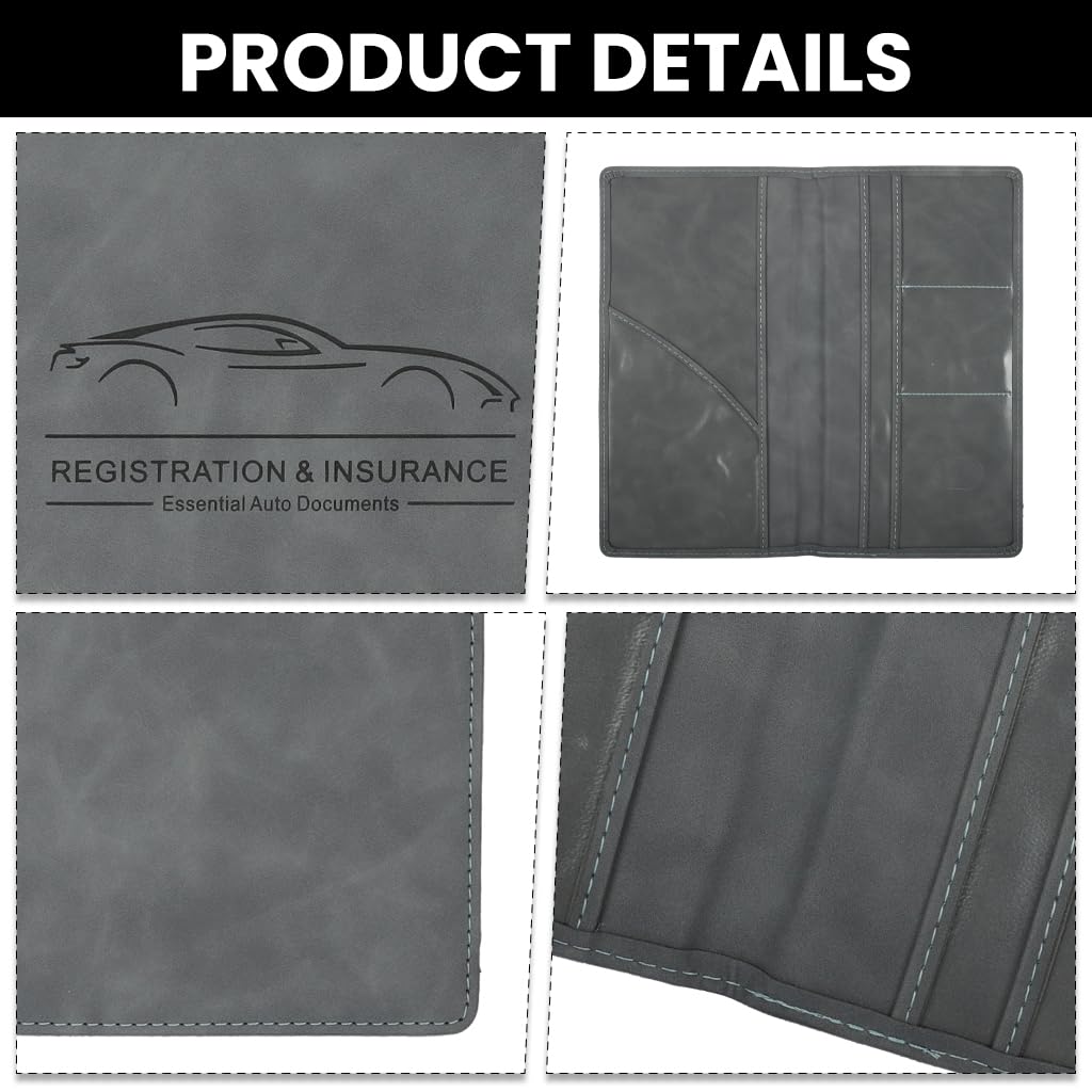 Zibuyu Car Registration and Insurance Holder with Magnetic Closure and 6 Transparent Pockets Grey 24 x 12.9 x 1 cm | Glove Box Organizer