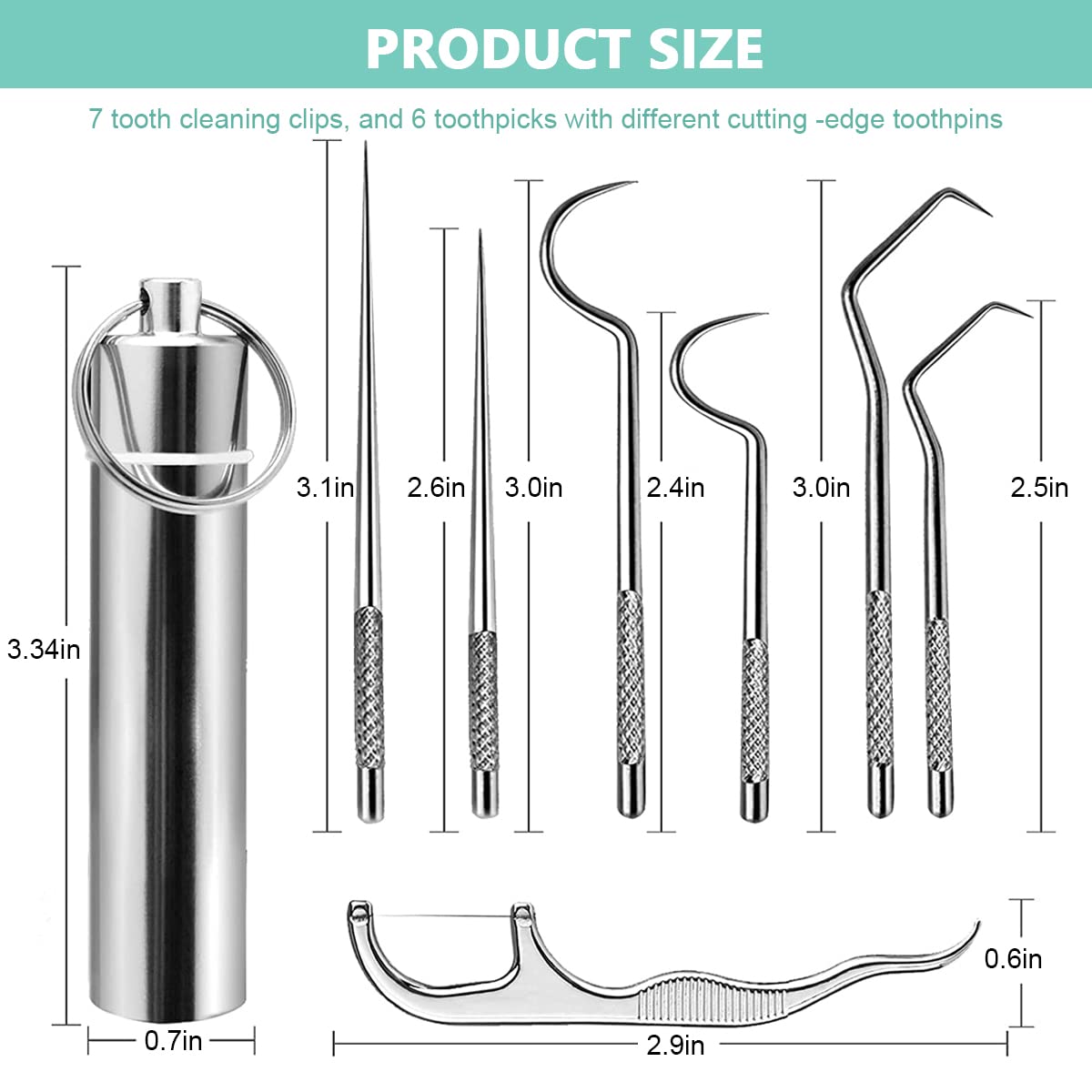 MAYCREATE Dental Tools for Teeth Cleaning with 7 in 1 Picks and Flosser | 304 Stainless Steel