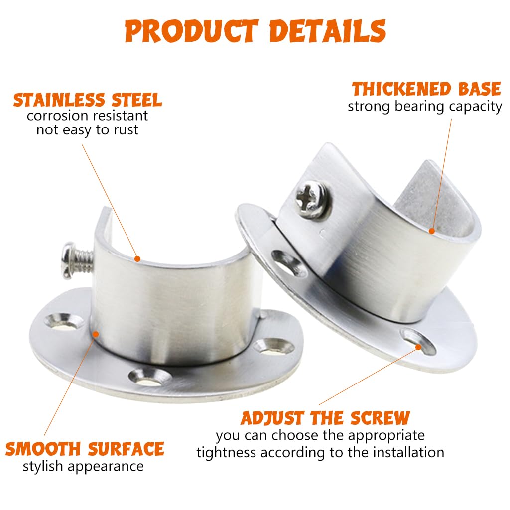 HASTHIP® 2Pcs Wardrobe Hanging Rod Mounts U-Shaped Closet Rod End Supports Wardrobe Brackets Screw Mounted Universal Stainless Steel 1-1/3''Wardrobe Brackets with Screws