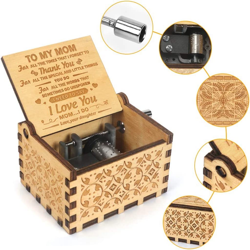 PATPAT® Wooden Vintage Hand Crank Music Box Sweet Gift for Mother from Daughter Wooden Music Box Gift Vintage Music Box Toy Desk Decoration Gift Music Box