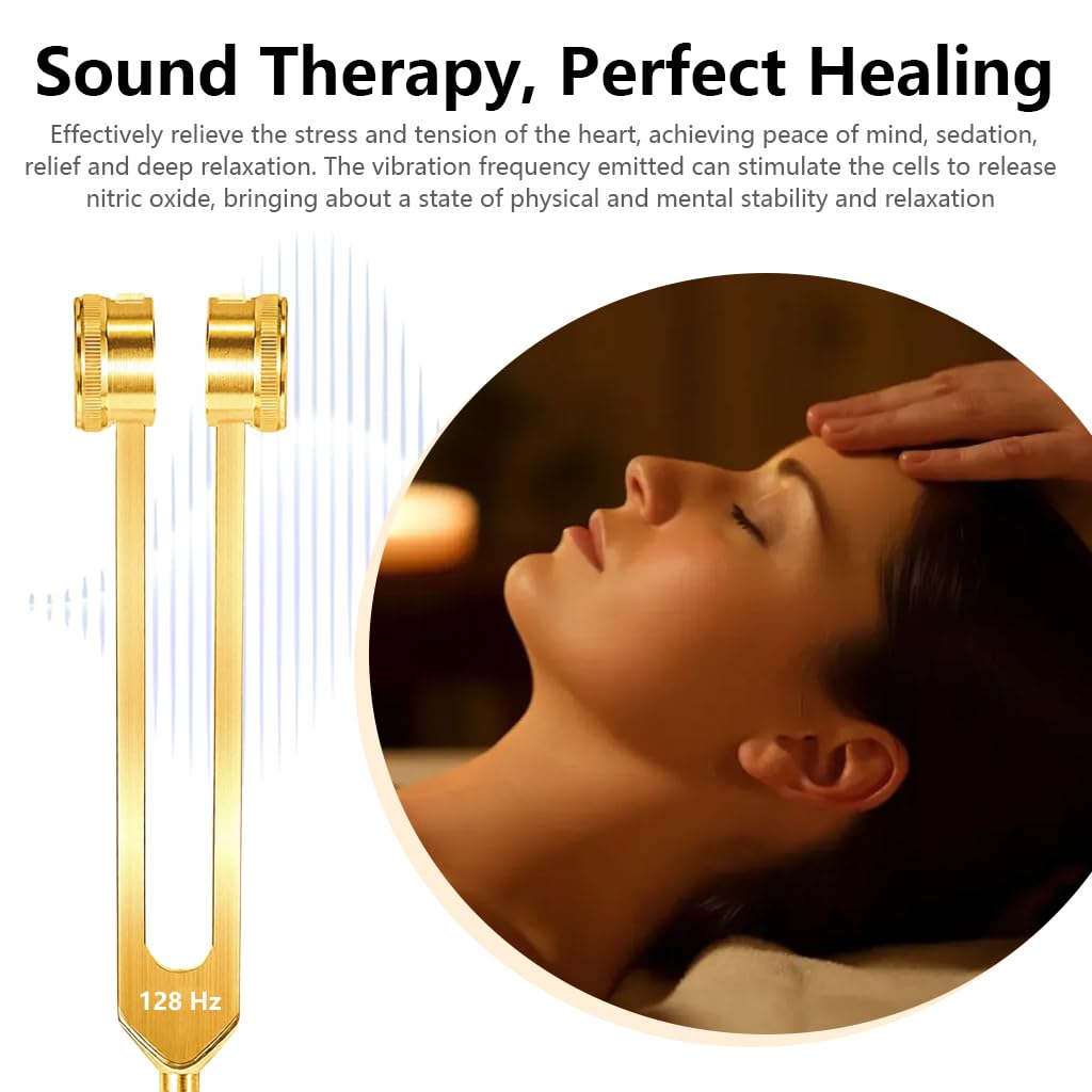 HASTHIP 128Hz Tuning Fork Set for Sound Therapy with Ergonomic Balance and Aluminum Alloy | Includes Rubber Hammer and Wrench