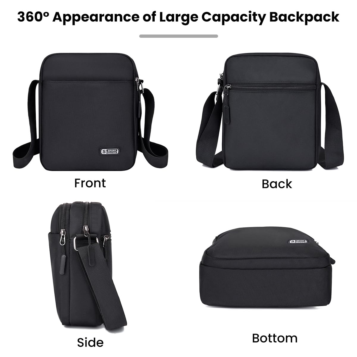 GUSTAVE Sling Bag for Men with Multi Compartments and Waterproof Oxford Cloth 20x7.5x24cm | Classic Black Crossbody for Daily Essentials