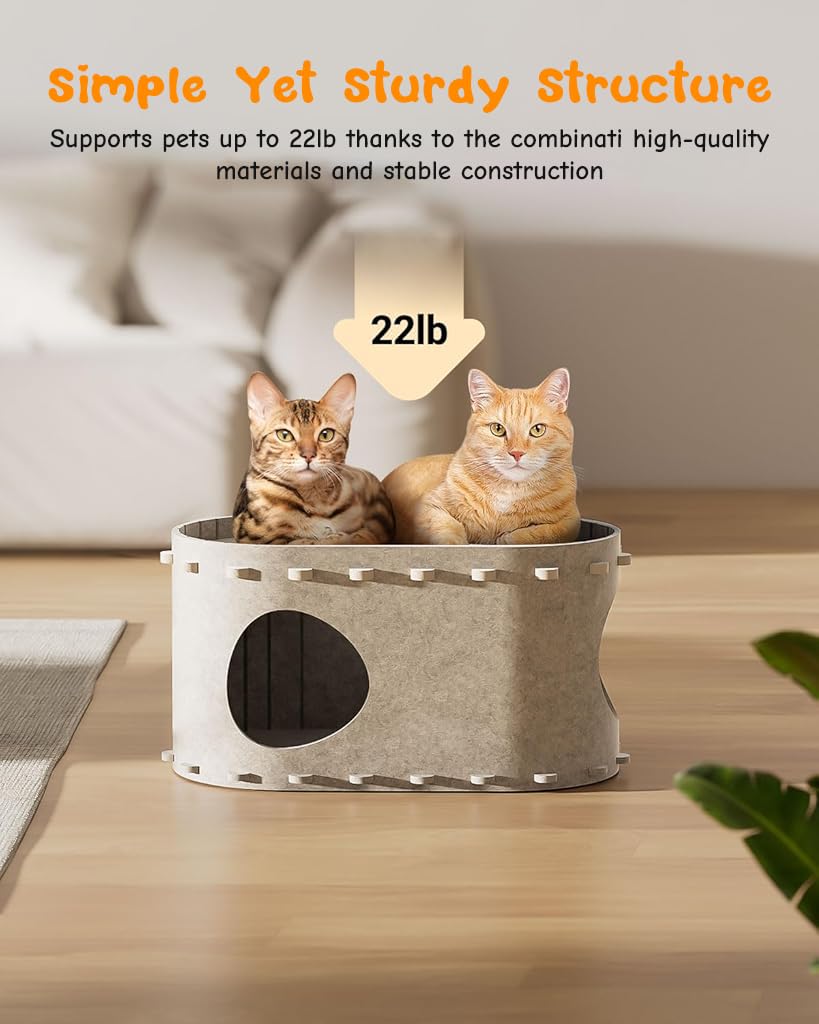 Qpets® Cat Cave Fun, Cats Activity Cave Cat Bed Scratching Board DIY Assembly Cat Cave Bed Cats Open Cave Cat Bed, 58x33x30CM