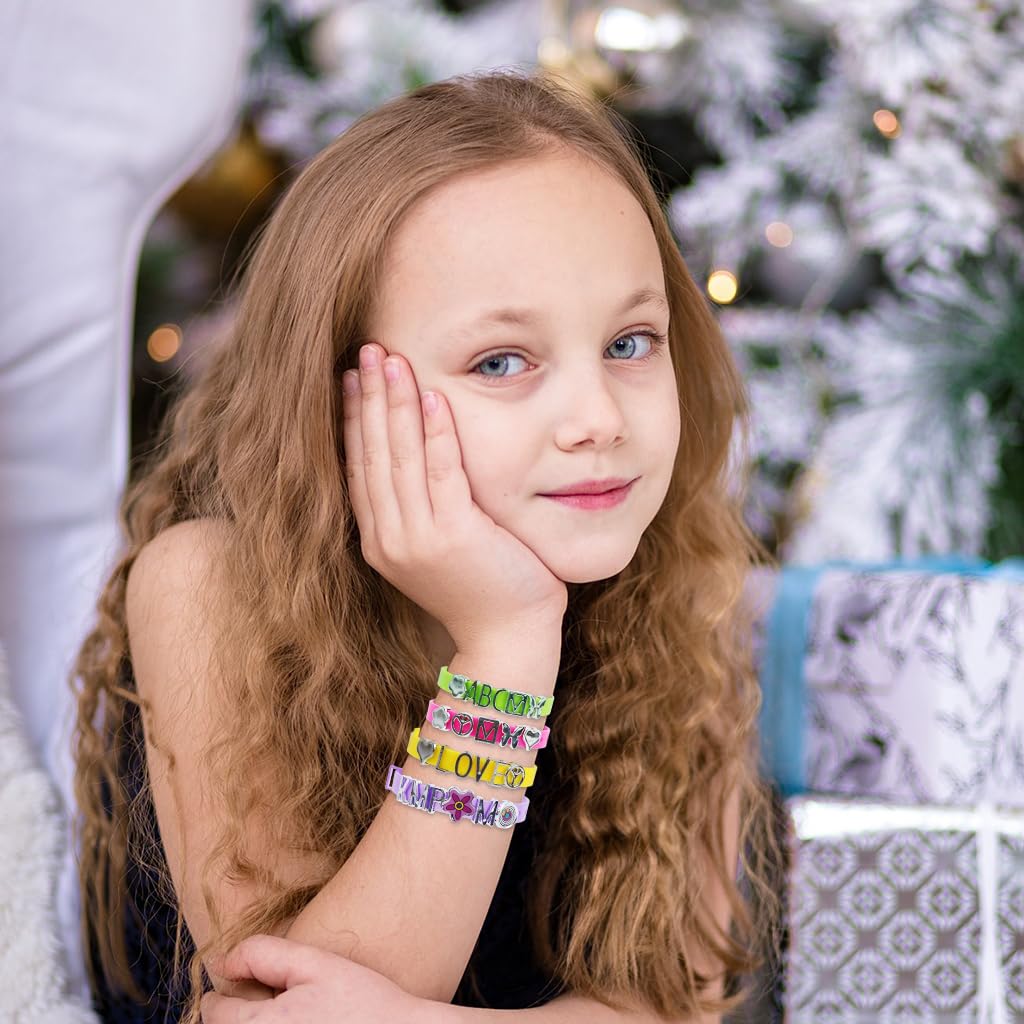 PATPAT DIY Bracelet Making Kit for Girls with 6 Silicone Bands and 48 Letter Charms | Creative Gift for Kids
