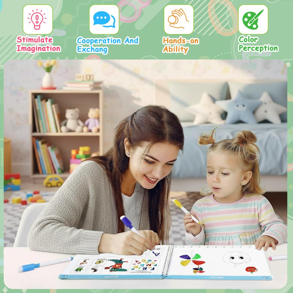 PATPAT Toddler Alphabet Tracing Book for Preschool Handwriting Practice with 8-Color Markers & Sponge Erase | Reusable Early Learning Workbook
