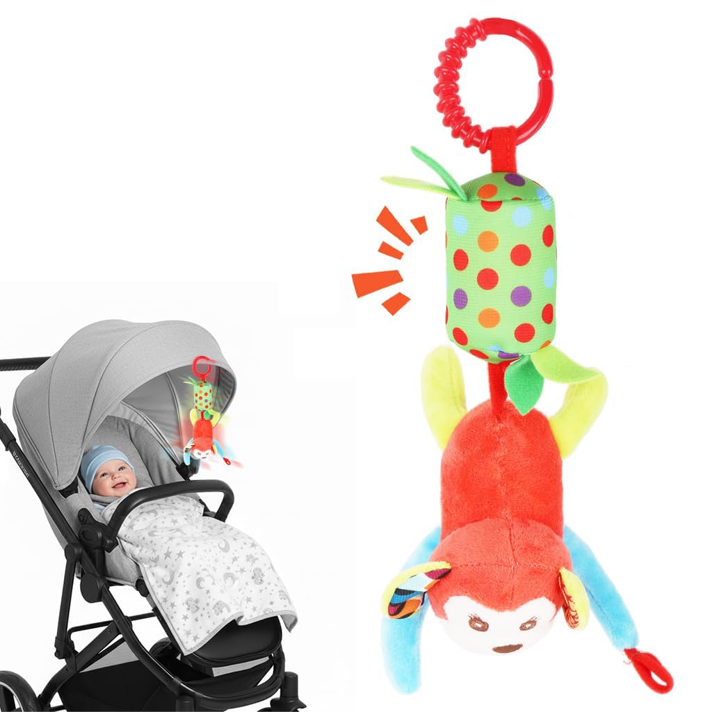 SNOWIE SOFT Baby Toys for Stroller and Crib with Plush Monkey Rattle | Newborn Gift