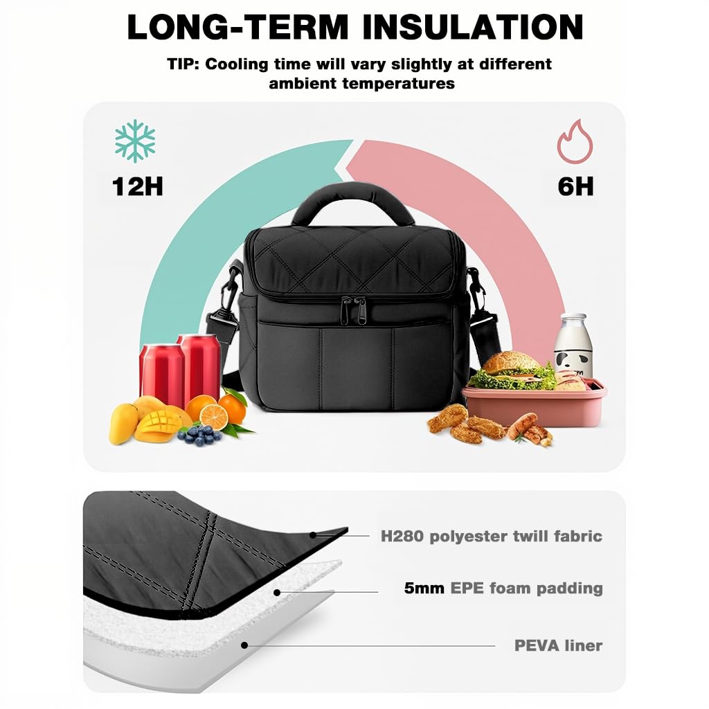 Supvox Lunch Bag for Work and Travel with 11L Capacity featuring Drawstring Closure and Cotton Insulation | Nylon Tote 23x15.2x19.5cm