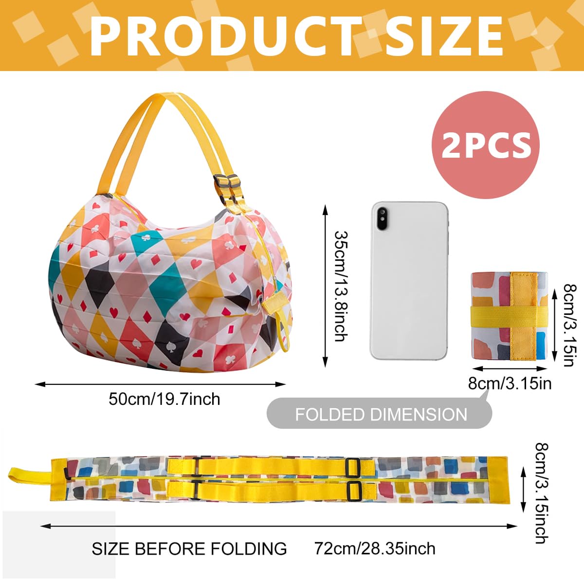 MAYCREATE Grocery Shopping Bag for Daily Use with Dual Strap Design and 40×40cm Capacity | Foldable Nylon Shoulder Tote 2pcs