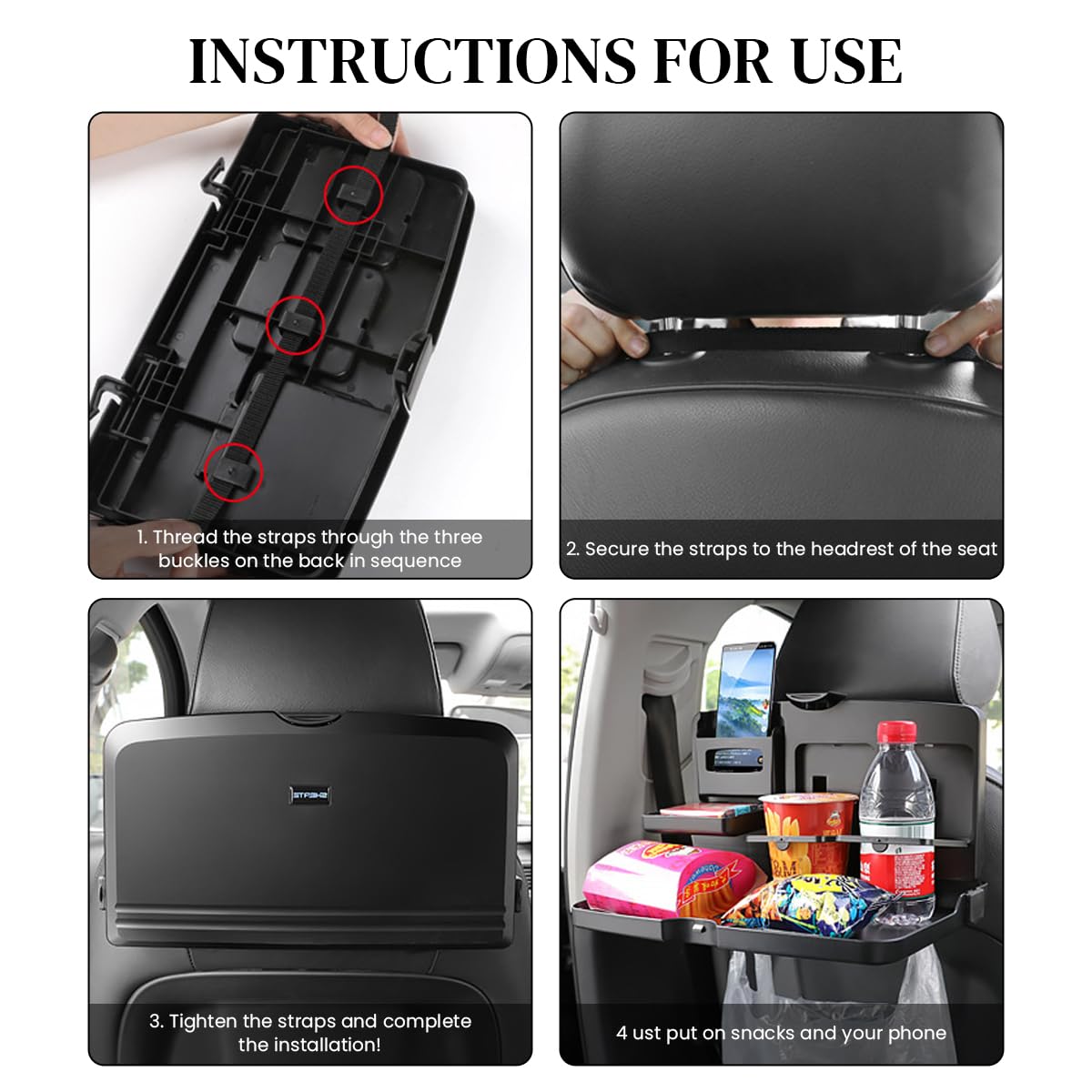 STHIRA Car Back Seat Organizer Tray for Dining and Work with Foldable Storage Hook | Black