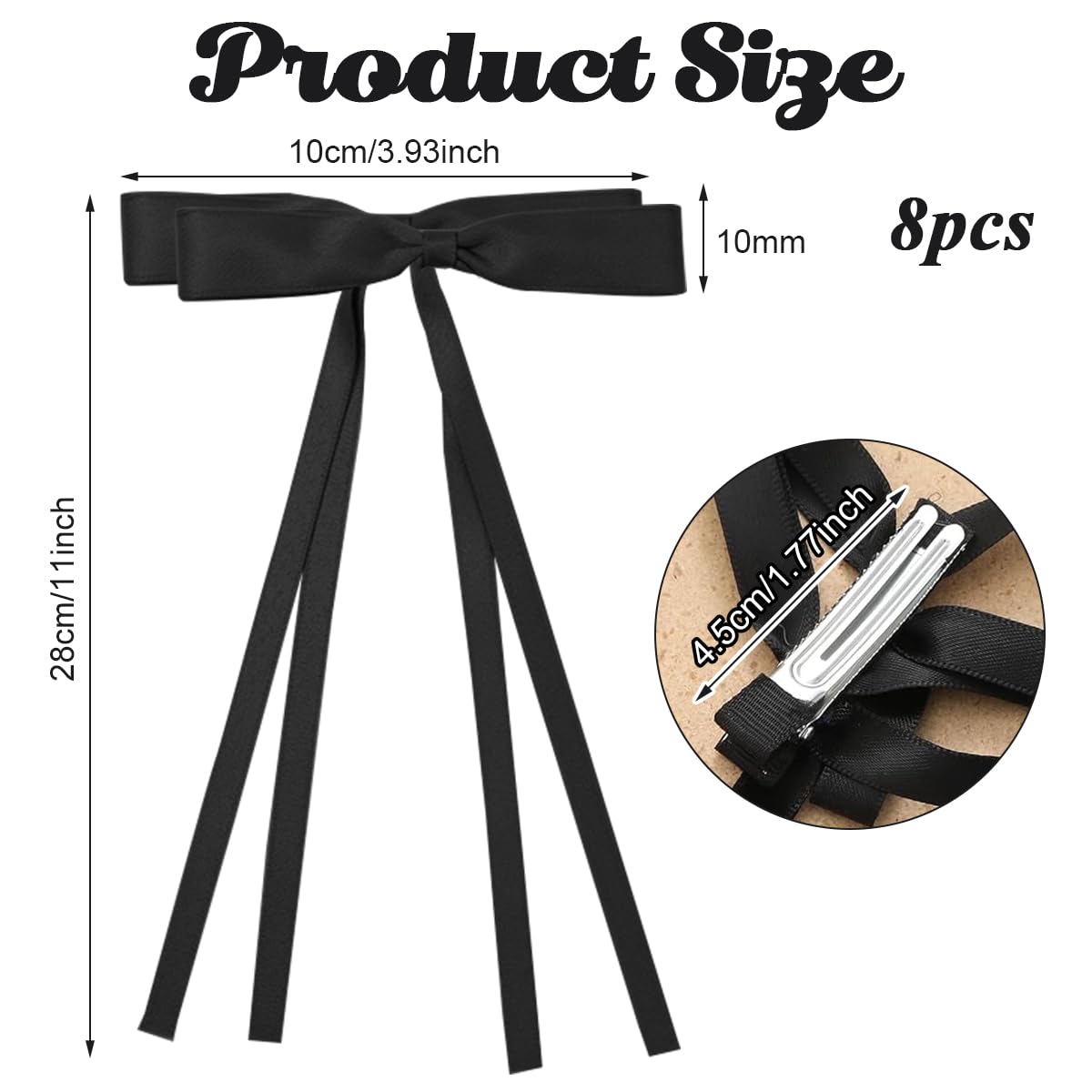 Venzina Hair Bows for Women featuring Braided Bow Clips with Long Tail Ribbons 8Pcs Multicolor