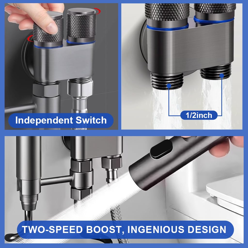 HASTHIP Toilet Spray Gun Kit with Dual Valve Controls and Spring Coiled Hose | Stainless Steel