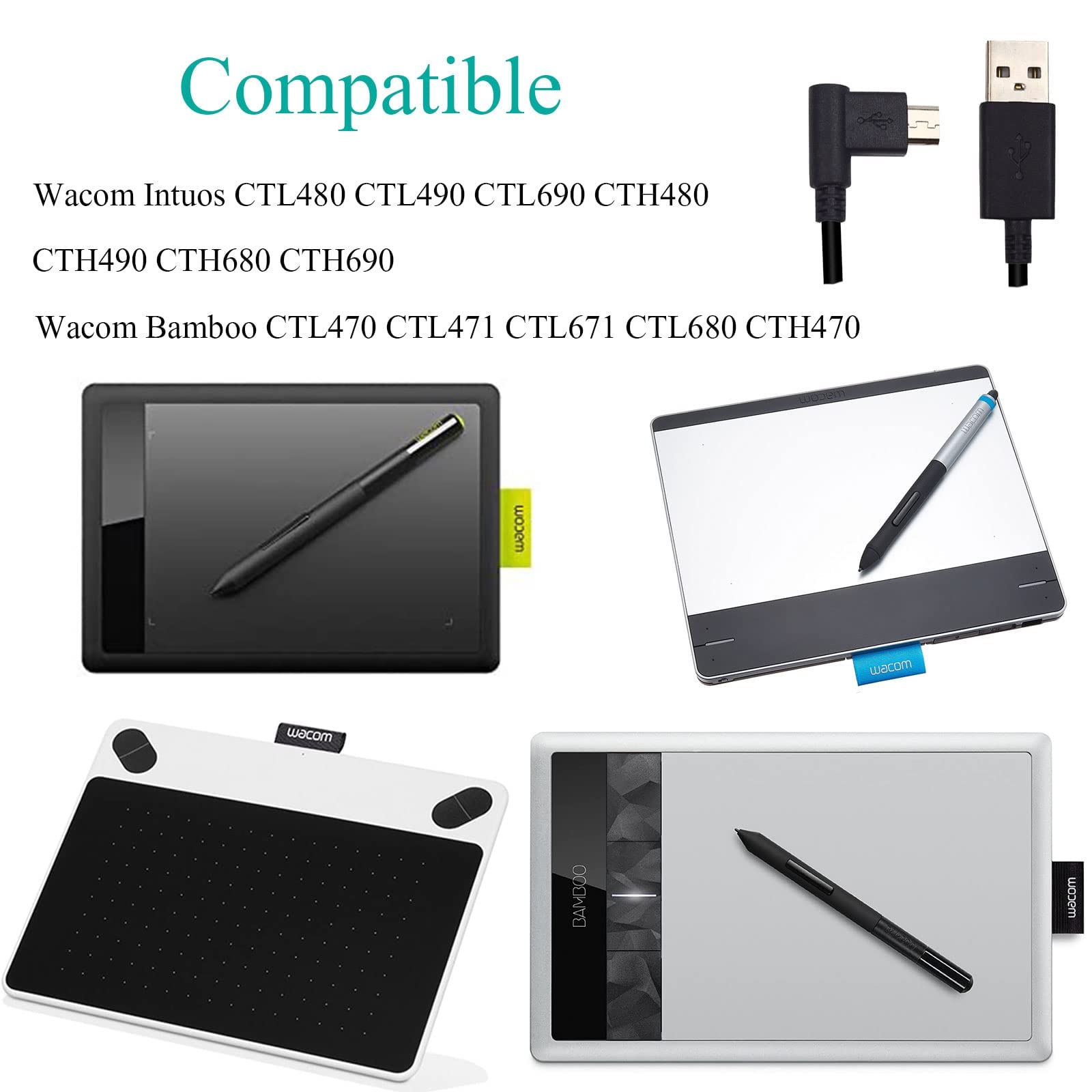 ZORBES USB Cable for Wacom Tablet 1.5m with Black Finish | Compatible with Intuos and Bamboo Series