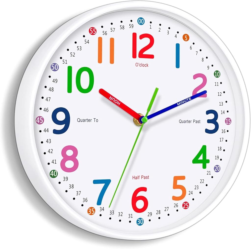 HASTHIP® Silent Kids Wall Clock – Non-Ticking, Battery-Powered, Ideal for Teaching Time and Stylish Décor in Any Room - 8 Inch