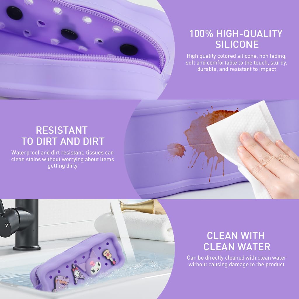 Climberty Pencil Pouch for Kids with DIY Kuromi Charms 21.5x6x8cm Purple Silicone | Cute Gift for Girls
