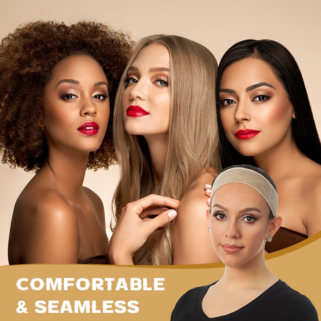 MAYCREATE Wig Grip Band for Securing Lace Front Wigs with Adjustable Velvet Material | Includes 1 Wig Grip and 2 Wig Caps