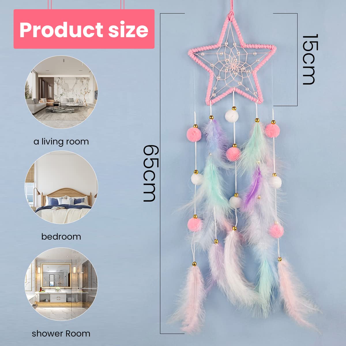 HASTHIP Star Dream Catcher with Lights for Room and Car Decoration | Includes 2 CR2032 Batteries