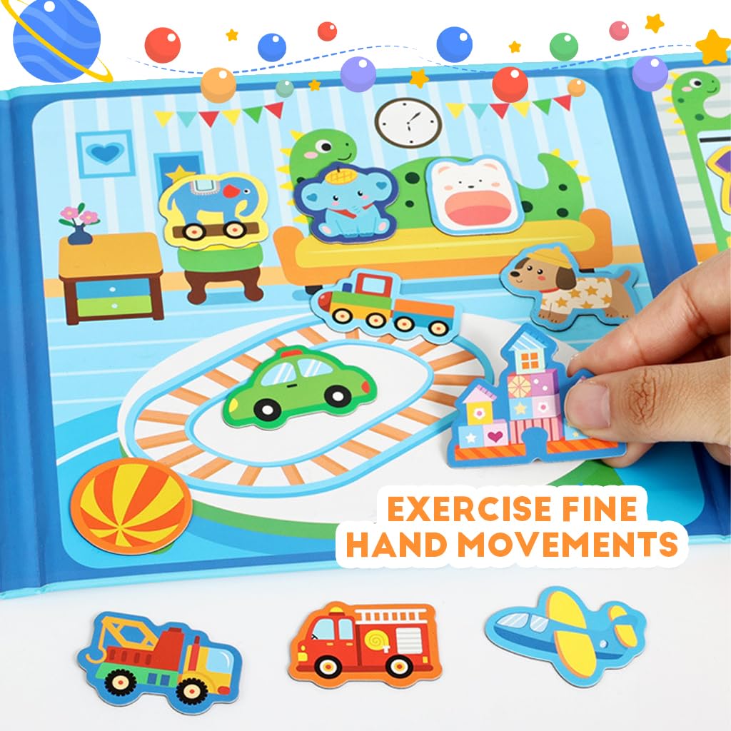 PATPAT DIY Cartoon Magnetic Scene Board for Kids 3–6 with Wooden Dress-Up Playset