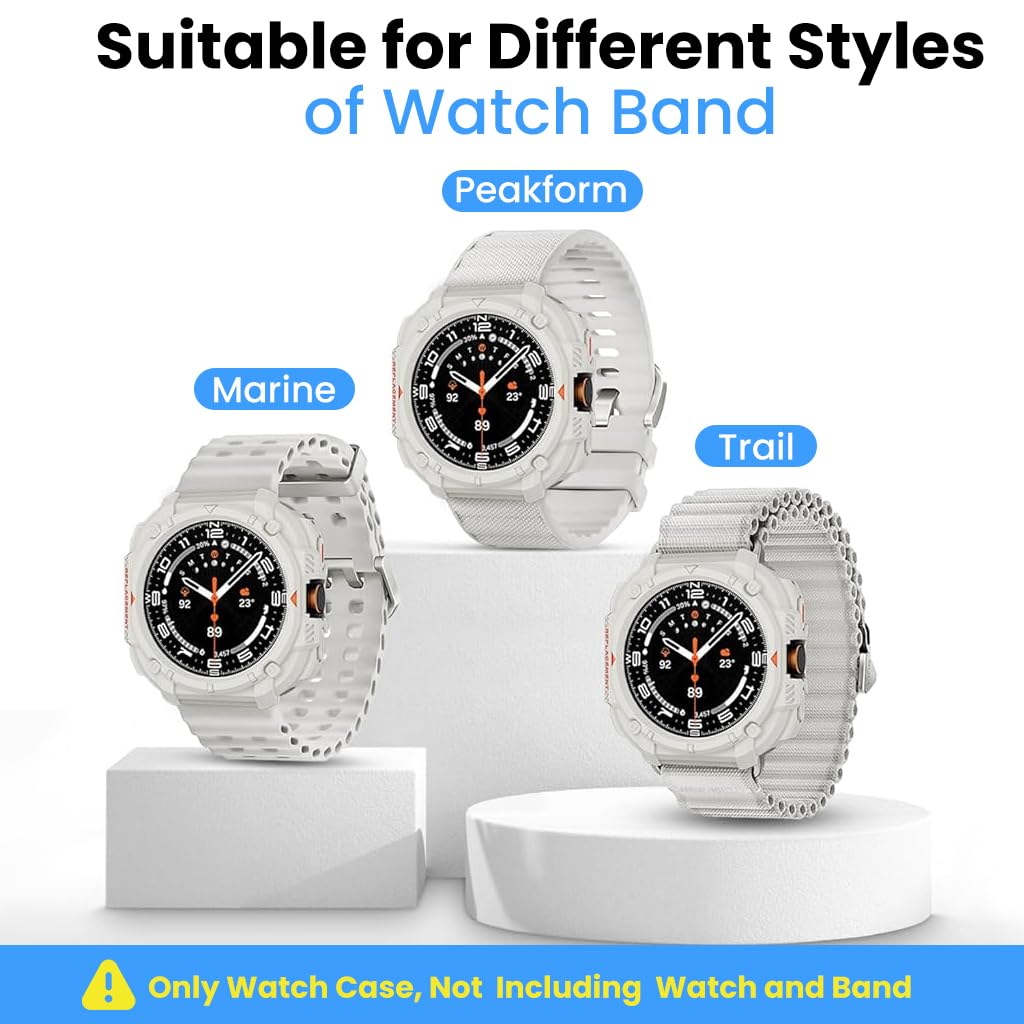 ZORBES Galaxy Watch Ultra 47mm Case with Full Edge Guard and Snap-on TPU Cover | White