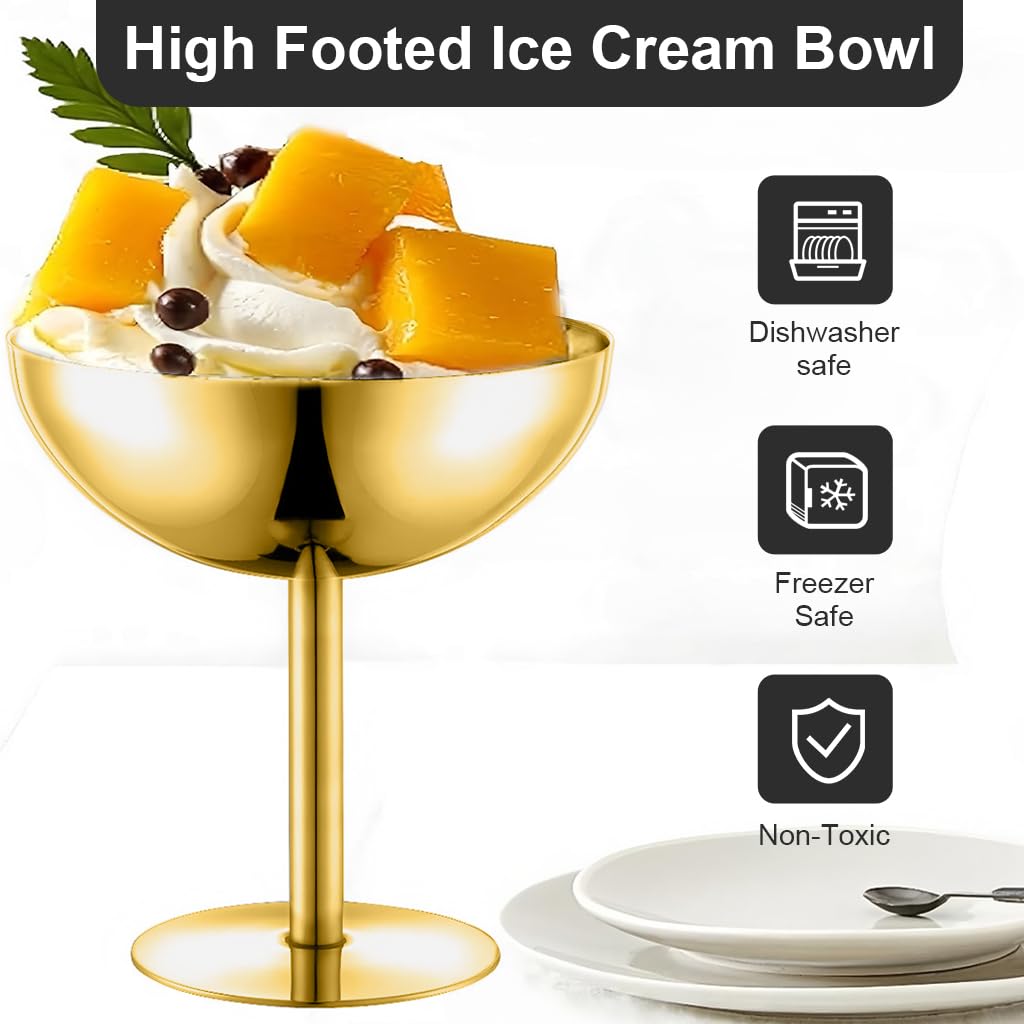 Supvox Ice Cream Bowl 200 ml for Desserts and Snacks featuring Golden Finish Stainless Steel | Easy to Clean Tableware