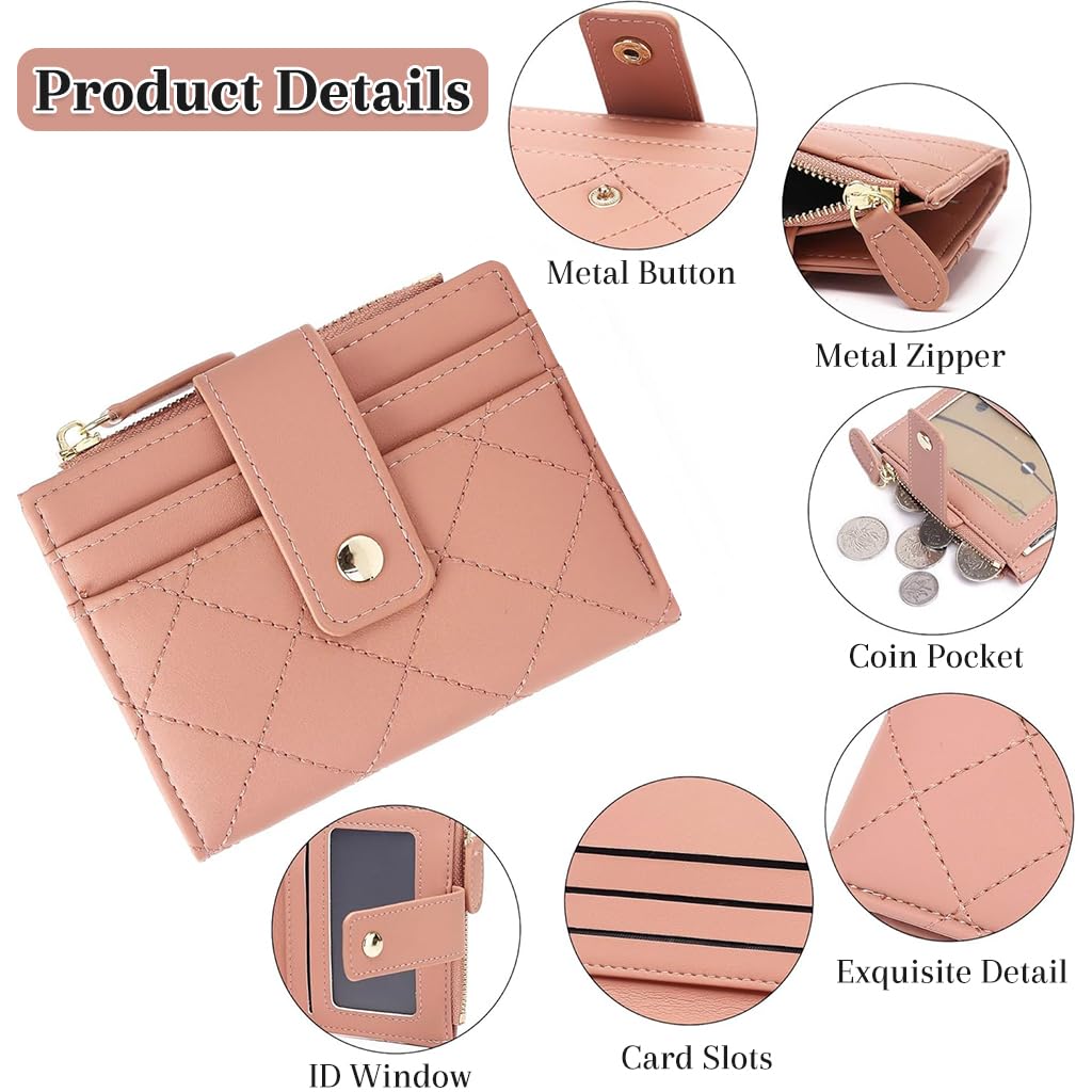 Zibuyu Wallet for Women with Snap Button Closure featuring Multi Card Slots and 11.5×9 cm Pink PU Design