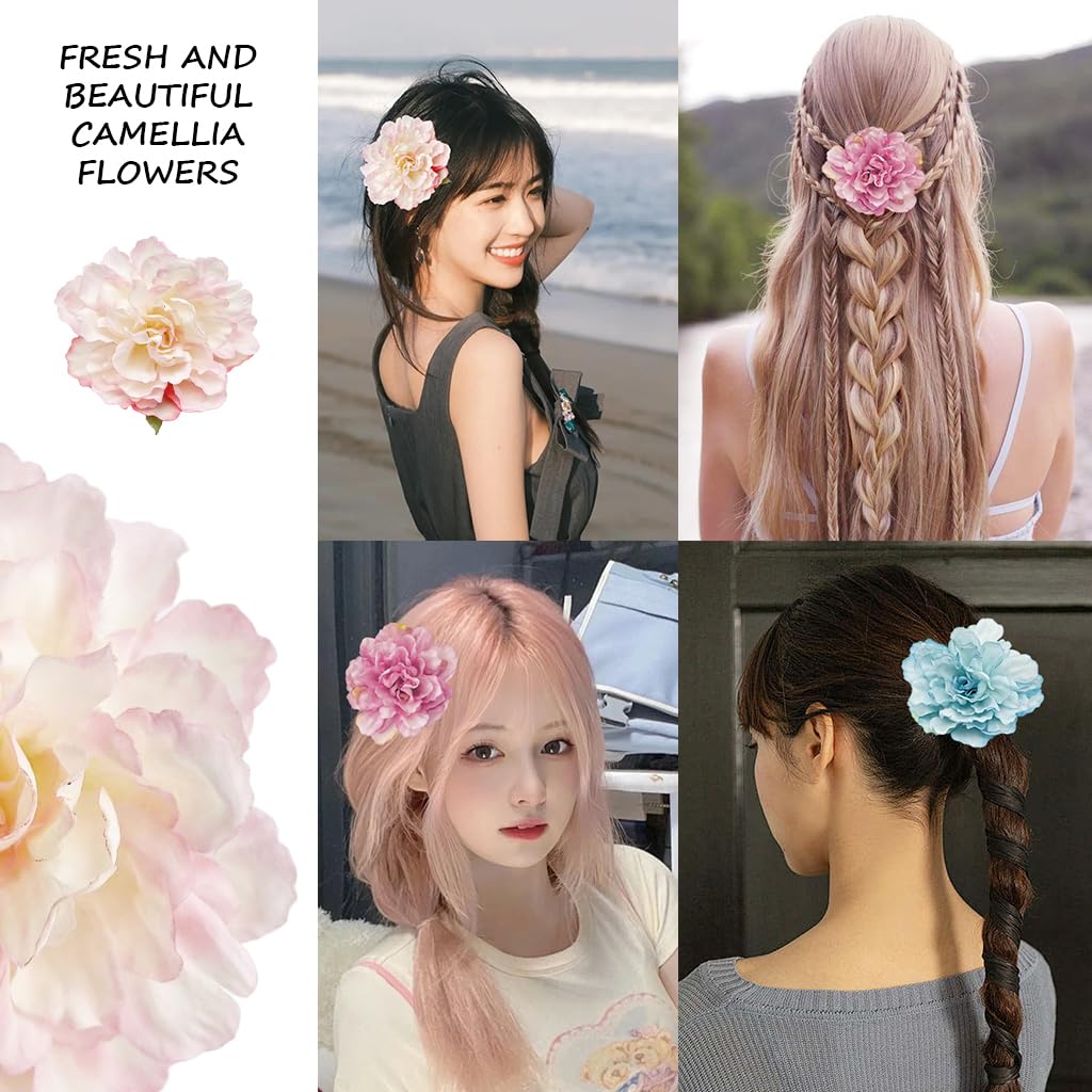 SANNIDHI Hair Clips for Women featuring 3Pcs Camellia Flower Barrettes | Colorful Beach Accessories