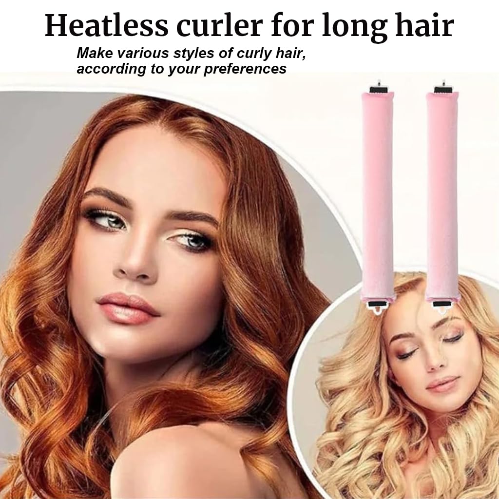 HANNEA Heatless Hair Curler for Overnight Styling with Dual Hook Rods 9PCS 25cm Pink | Soft Satin Velvet Curls