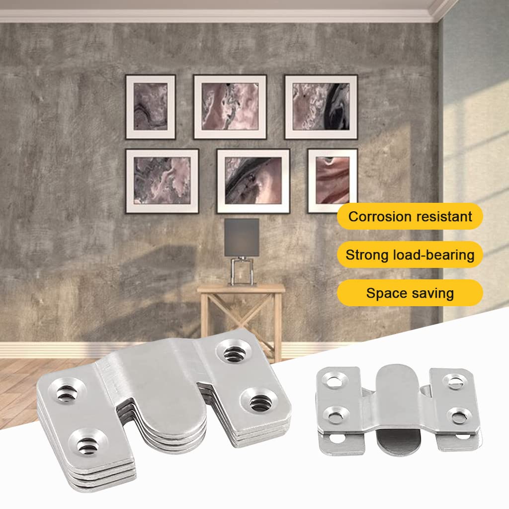HASTHIP Flush Mount Bracket for Picture Frames featuring Interlocking Design and 2 in Stainless Steel | 4 Pairs Wall Mount Hardware