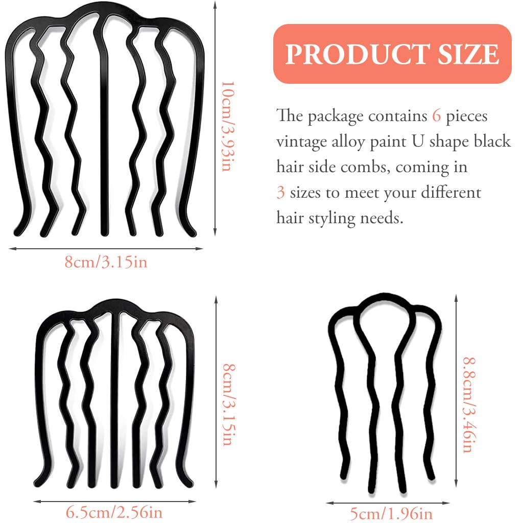 ZIBUYU Hair Accessories Set for Low Buns and French Twists with Zig Zag Claws | 6Pcs Black Metal Clips for Women