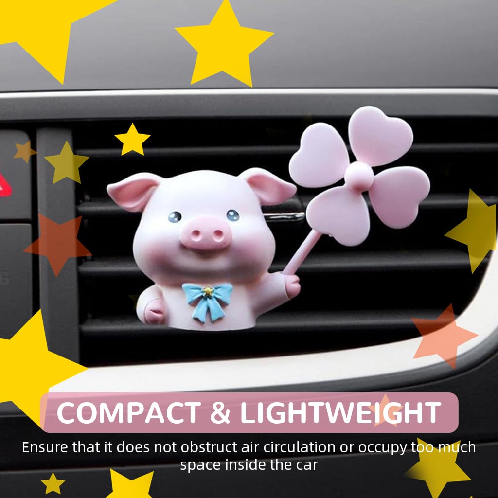 STHIRA Car Air Freshener for Vent with Rotating Fan and 2 Scent Tablets | Cute Pink Piglet Decor